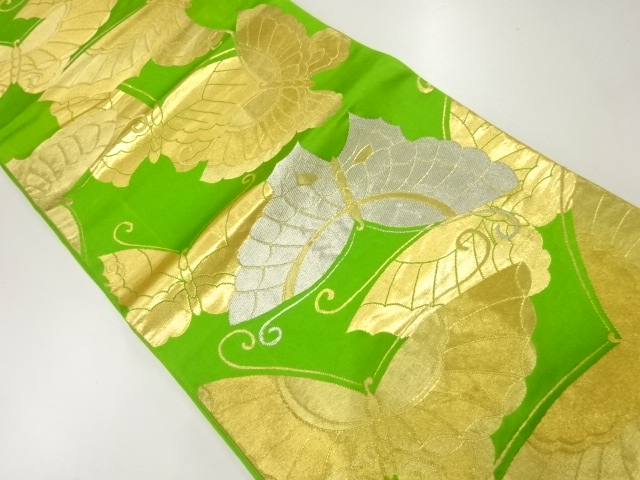 JAPANESE KIMONO / ANTIQUE FUKURO OBI / WOVEN BUTTERFLY